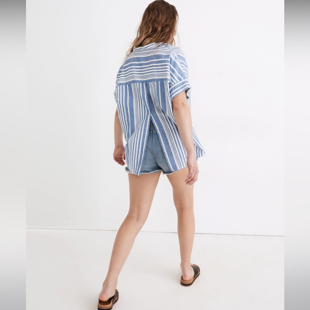 Like NEW MADEWELL Courier Button-Back Shirt in Hinsdale Stripe Size L - Picture 4 of 4